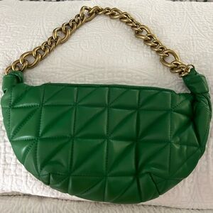 Zara sheepskin leather bag in emerald green